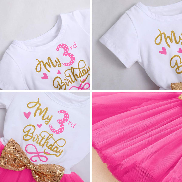 Baby Girls Newborn It&#39;s My 1st/2nd/3rd Birthday Cake Smash Shinny Printed Sequin Bow Tutu Princess Dress Hot Pink(3 Years) 3Y