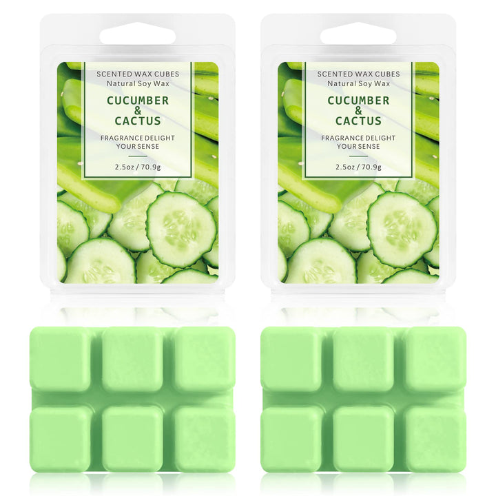 Wax Melts Wax Cubes, Scented Wax Melts Candle Warmer Wax Melts, Natural Soy Wax Melts Wax Cubes for Wax Warmer Set, Cucumber &amp; Cactus Scent Wax Cubes (2.5oz/70.9g*2)