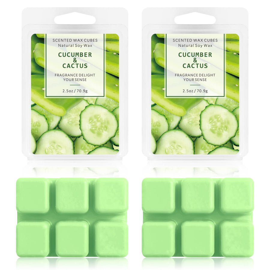 Wax Melts Wax Cubes, Scented Wax Melts Candle Warmer Wax Melts, Natural Soy Wax Melts Wax Cubes for Wax Warmer Set, Cucumber & Cactus Scent Wax Cubes (2.5oz/70.9g*2)
