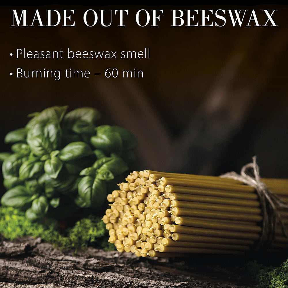 Pure Beeswax Candles - No-Drip, Smoke-Less, Tall, Thin Taper Candles – Decorative Candles for Church Prayer, Decor or Birthday Candles – Honey Scented Candles – 7.3”x0.24” (Yellow, 50pcs)