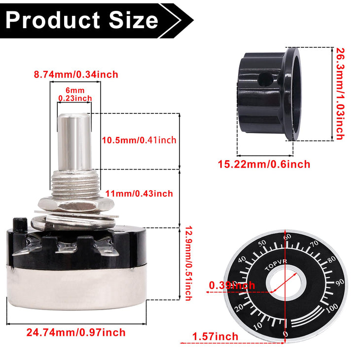 Taiss/2pcs RV24YN20S Potentiometer 200 ohm Single Turn 