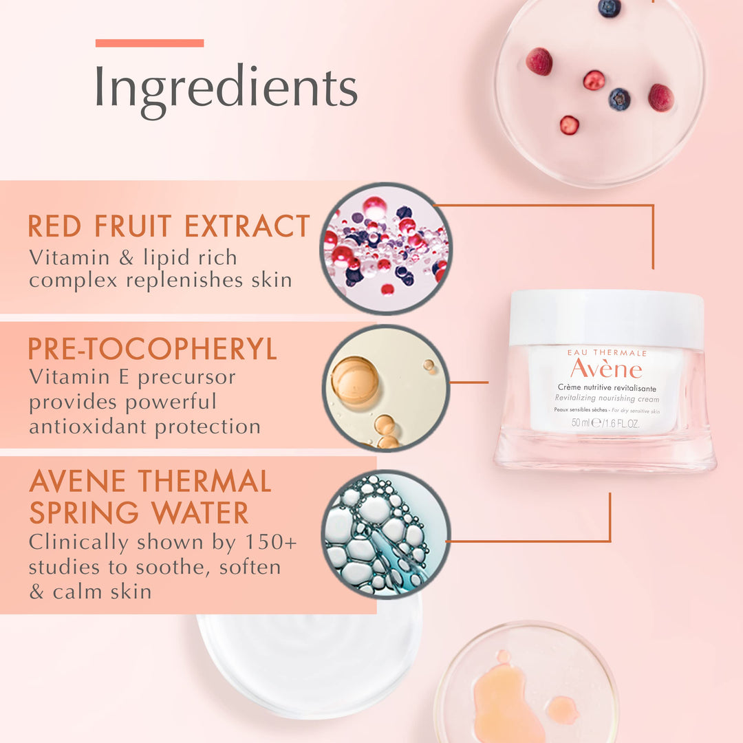 Eau Thermale Avène Revitalizing Nourishing Cream, Ultra Nourishing Face Moisturizer, Non-comedogenic 1.6 fl. oz.