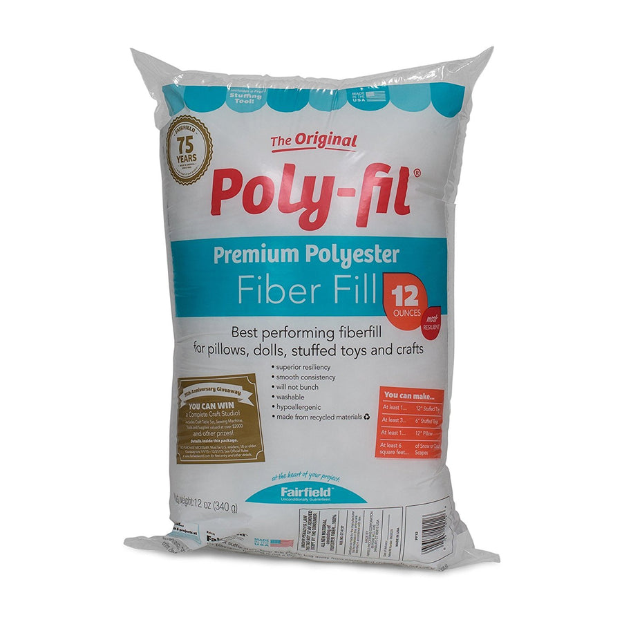 The Original Poly-Fil, Premium Polyester Fiber Fill, Soft Pillow Stuffing, Stuffing for Stuffed Animals, Toys, Cloud Decorations, and More, Machine-Washable Poly-Fil Fiber Fill, 12-ounce Bag