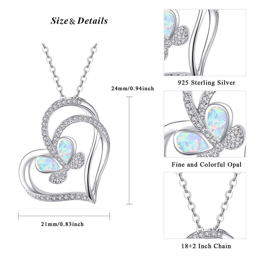 925 Sterling Silver with White Opal Butterfly Necklace, Double Heart with Cubic Zircon Butterfly Jewelry Mother Day Gift for Women Girlfriend Daughter with Gift Box (Opal Butterfly Necklace)