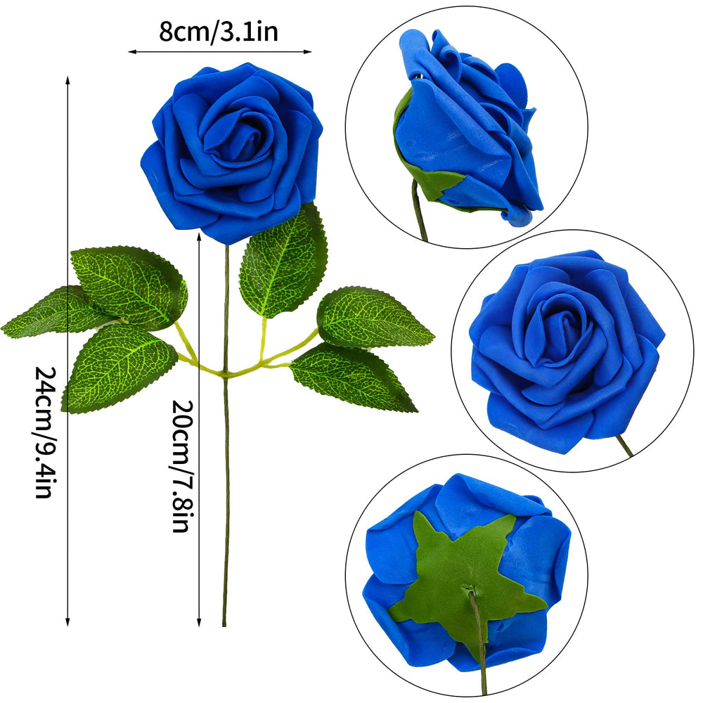 Blue Fake Rose Flowers in Bulk,30 Pcs Artificial Foam Flowers with Stem for Wedding Centerpieces,DIY Bouquets,Craft and Home Floral Arrangement Decorations