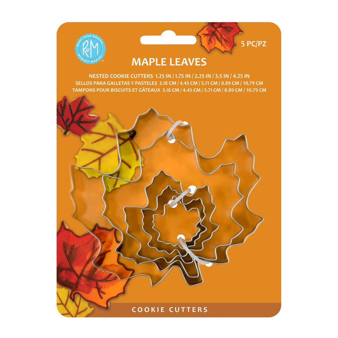 R&amp;M Thanksgiving and Fall Leaves Gift Set. Includes 5-Piece Assorted Size Maple Leaf Cookie Cutters