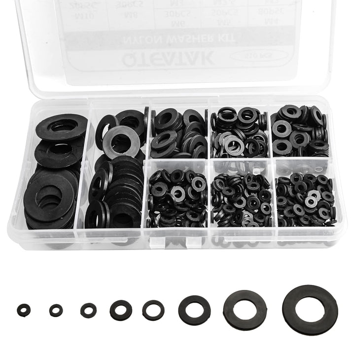 QTEATAK 510 Pcs Black Nylon Flat Washer Assortment Kit 