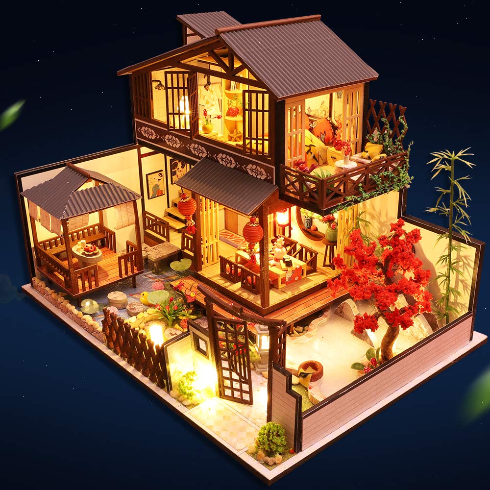 Dollhouse Miniature with Furniture, DIY Wooden Dollhouse Kit Plus Dust Proof and Music Movement, 1:24 Scale Creative Room Idea (Forest Habitat)