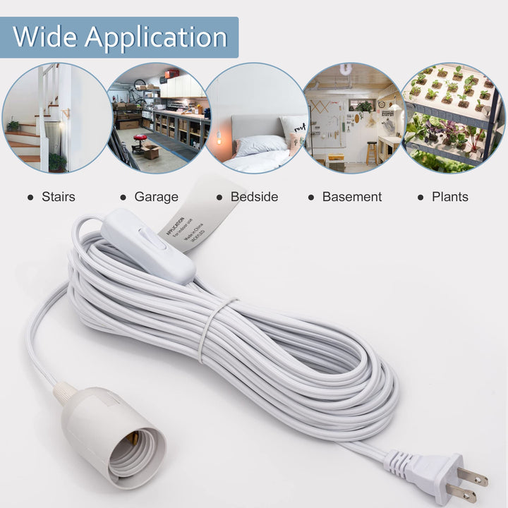 Extension Hanging Lantern Cord Cable 2-Pack 20ft UL 360W with E26 E27 Socket On/Off Button Pendant Lighting