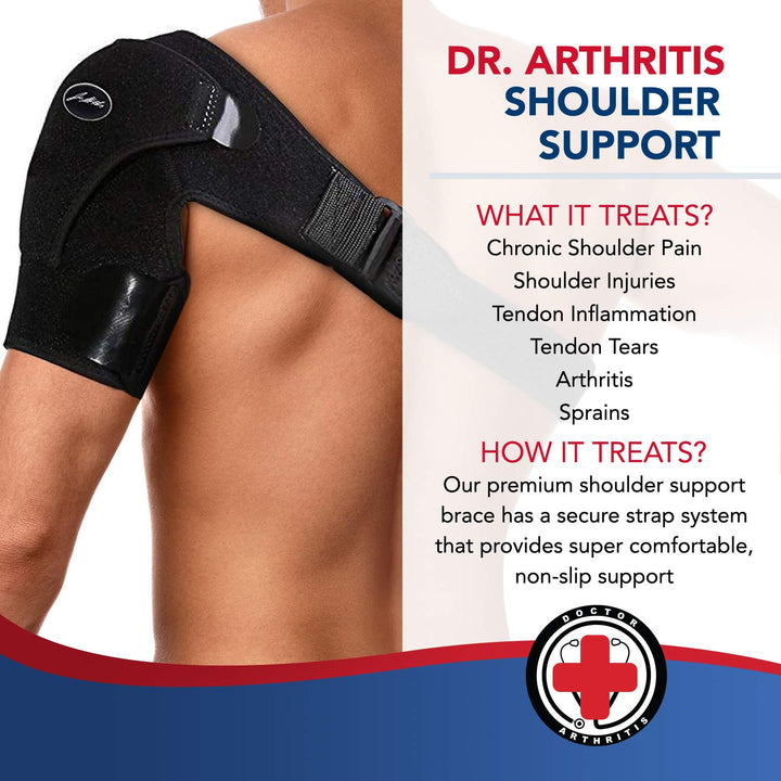 Doctor Developed Shoulder Brace for Pain Relief &amp; Recovery - Left/Right Shoulder Brace - Durable Shoulder Brace for Women &amp; Men - Shoulder Brace for Torn Rotator Cuff with Doctor Handbook (Black)