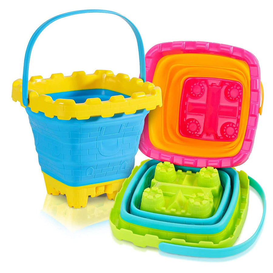 3PCS Collapsible Sand Bucket, 2.7L Portable Silicone Foldable Castle Pails Buckets, Sand Castle Building Kit, Sand Castle Molds Beach Toys, Camping Gear, Foldable Beach Buckets for Travel
