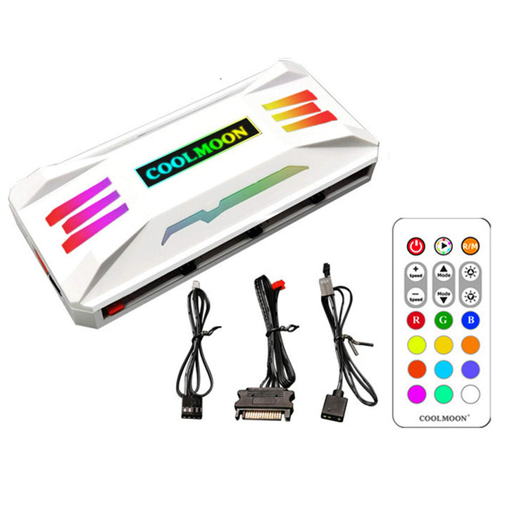 Pwm Fan Temperature Controller Integrator, Remote Control Computer RGB Light Adapter, 8 * 4 Pin Fan Speed Controller Ports, 10 * 5v 3pin A-RGB Ports ,with Magnet (White)