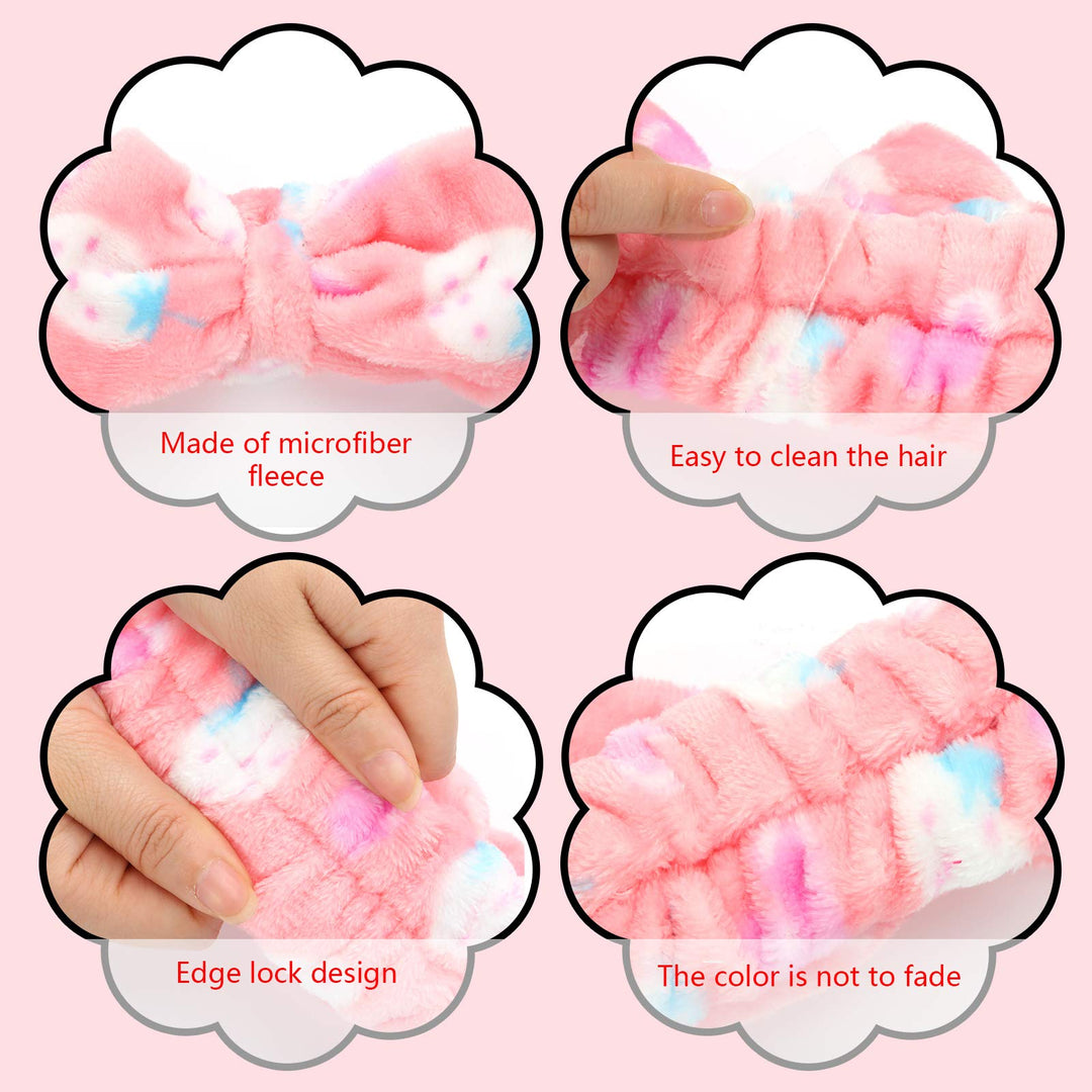 3 Pack Microfiber Bowtie Headbands Makeup Headbands Wash Spa Yoga Sports Shower Facial Adjustable Hair Band for Girls and Women (Color Set 4) : Color Set 4