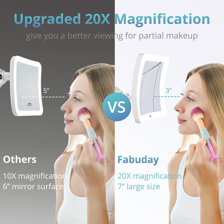 20X Lighted Magnifying Mirror with Light, Upgraded 2023 Version Lighted Makeup Mirror with Magnification, LED Magnified Mirror with Suction Cup for Bathroom, Portable Travel Mirror (Square)