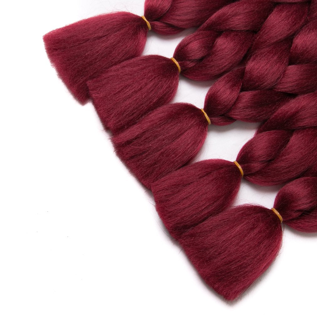 Ombre Braiding Hair 24inch Jumbo Braids High Temperature Fiber Synthetic Hair Extension 5pcs/Lot 100g/pc for Twist Braiding Hair (24inch(Pack of 5), Black-Wine Red)