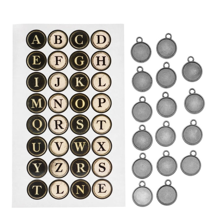Metal Type Charms, 16 Charms per Pack, 11/16 Inches, Antique Nickel Finish, TH92819