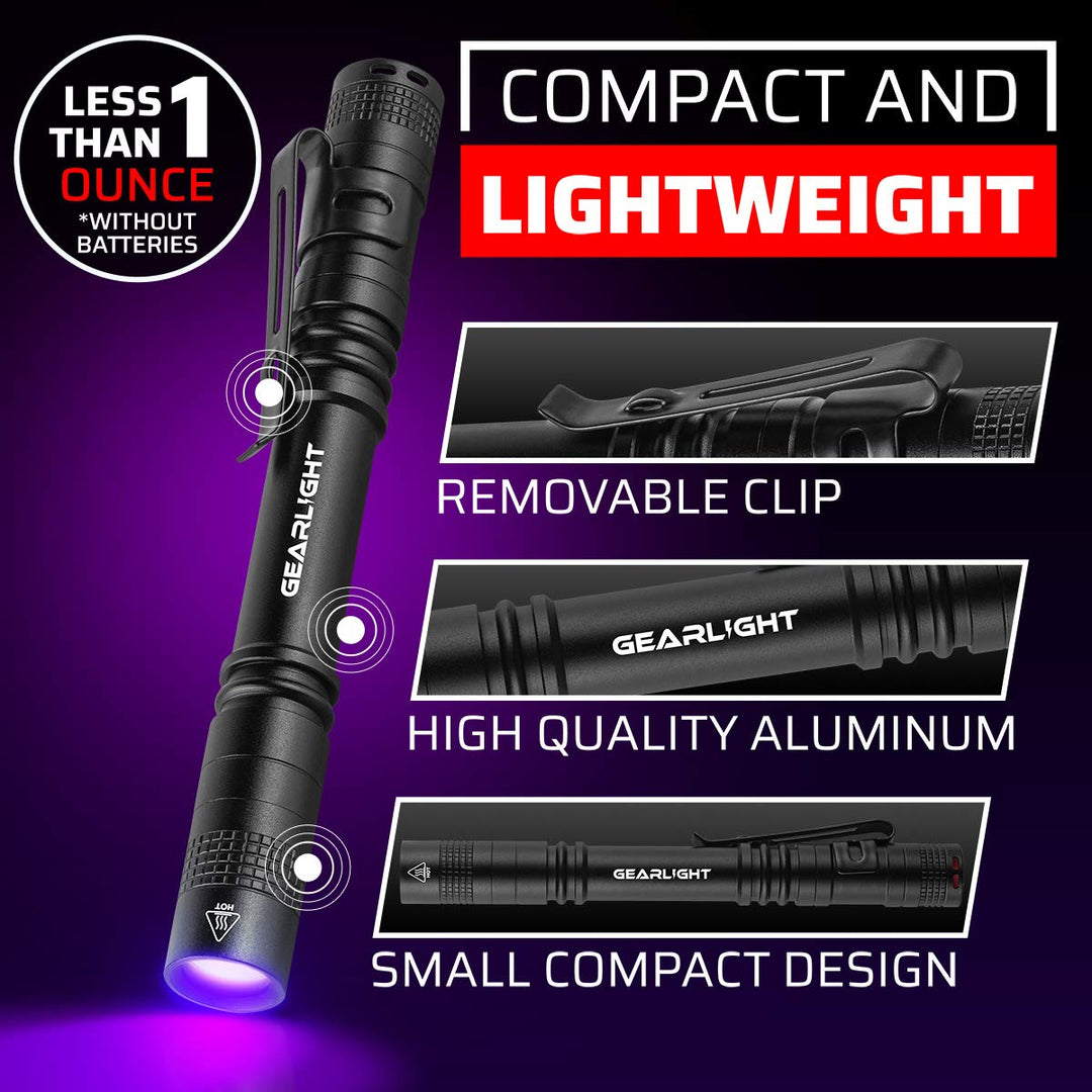 UV Black Light Flashlight S100 [2 Pack] - Mini Blacklight Ultraviolet Pen Lights for Leak and Hotel Inspection - Pet Urine, Bed Bug, Scorpion, Stain, and Dye Detector