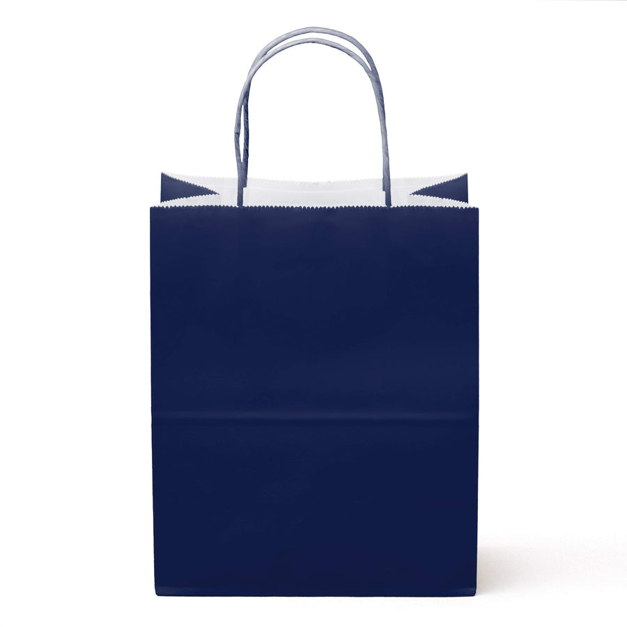 12 Counts Food Safe Premium Paper and Ink Medium 10” X 8”, Vivid Colored Kraft Bag with Colored Sturdy Handle, Perfect for Goodie Favor DIY Bag, Environmentally Safe (Medium, Navy)