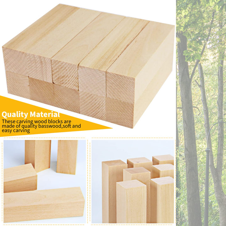 10 Pack Basswood Carving Blocks, 4 X 1 X 1 Inches Soft Solid Wooden Blocks, Unfinished Wood Whittling Blocks for Carving and Whittling, Beginner, Expert