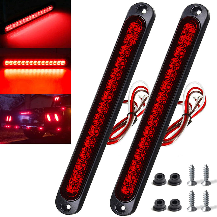 2 Pack 10 15 LED Trailer Identification Light 9 to 30-volt, LED Stop Turn Tail Light Assembly Third Brake Bar Strip Rear Marker Light IP67 Waterproof for Heavy Duty Marine Boats Trucks Pickups