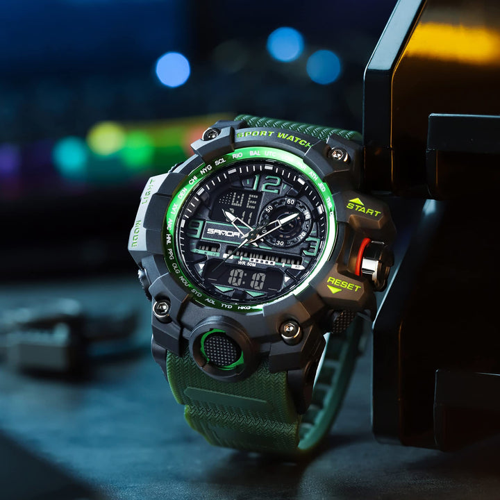Men&#39;s Watches Sports Outdoor Waterproof Military Watch Date Multi Function Tactics LED Face Alarm Stopwatch for Men (3133_Green)