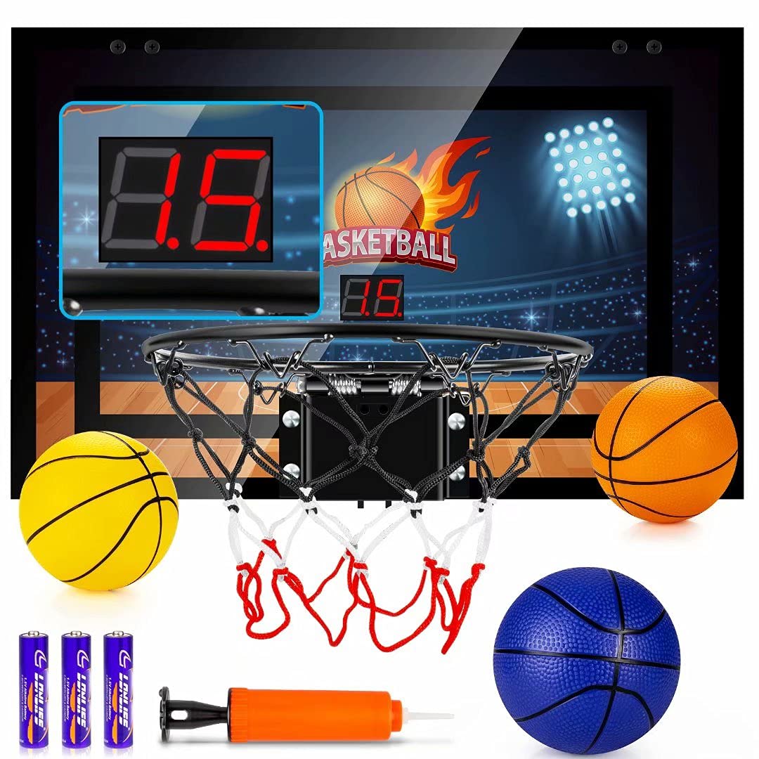 Basketball Hoop Indoor, Basketball Mini Hoop Pro Basketball Hoop Over The Door with Cool LED Lights, Boys Gifts Basketball Toys Gifts Room Accessories for Teen Boys 8-12