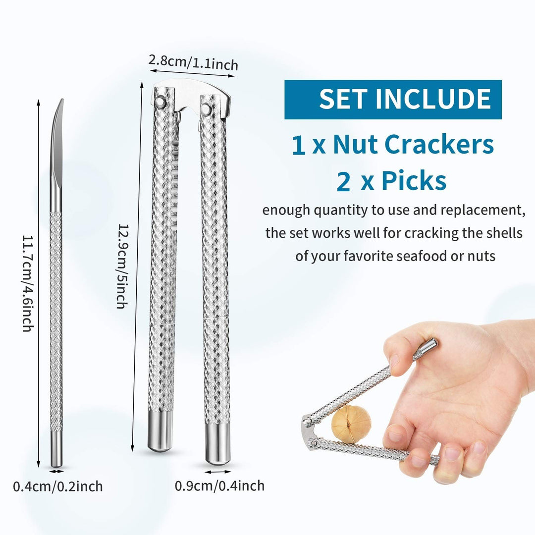 Nut Crackers and Picks, Stainless Steel Nutcracker Silver Metal Shell Cracker for Seafood Nuts (3 Pieces)