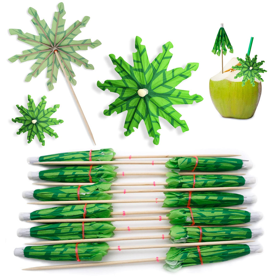 BLUE TOP 50pcs Green Coconut Palm Tree Cocktail Umbrell