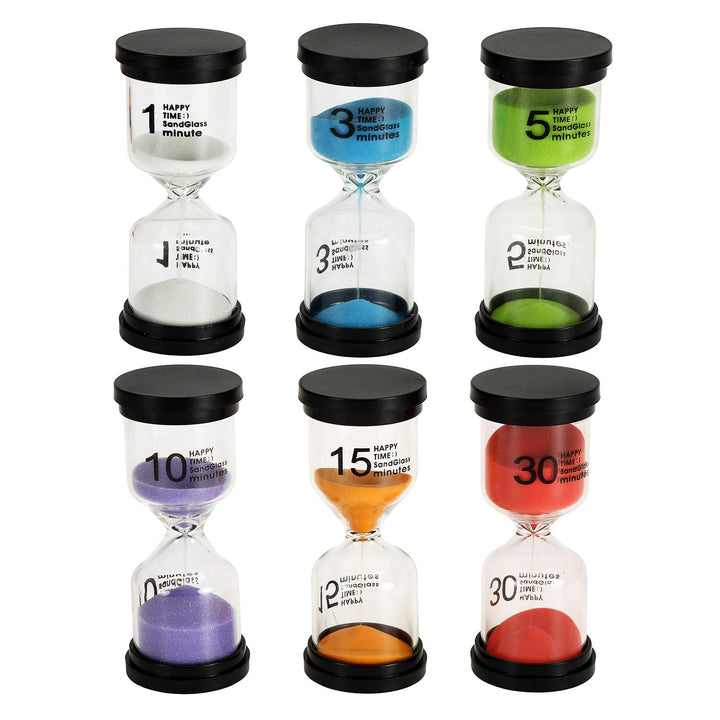 6 Pack Sand Timer, Colorful Hourglass Timer 1 min/3 mins/5 mins/10 mins/15 mins/30 mins Sandglass Timer for Kids Games Classroom Kitchen Home