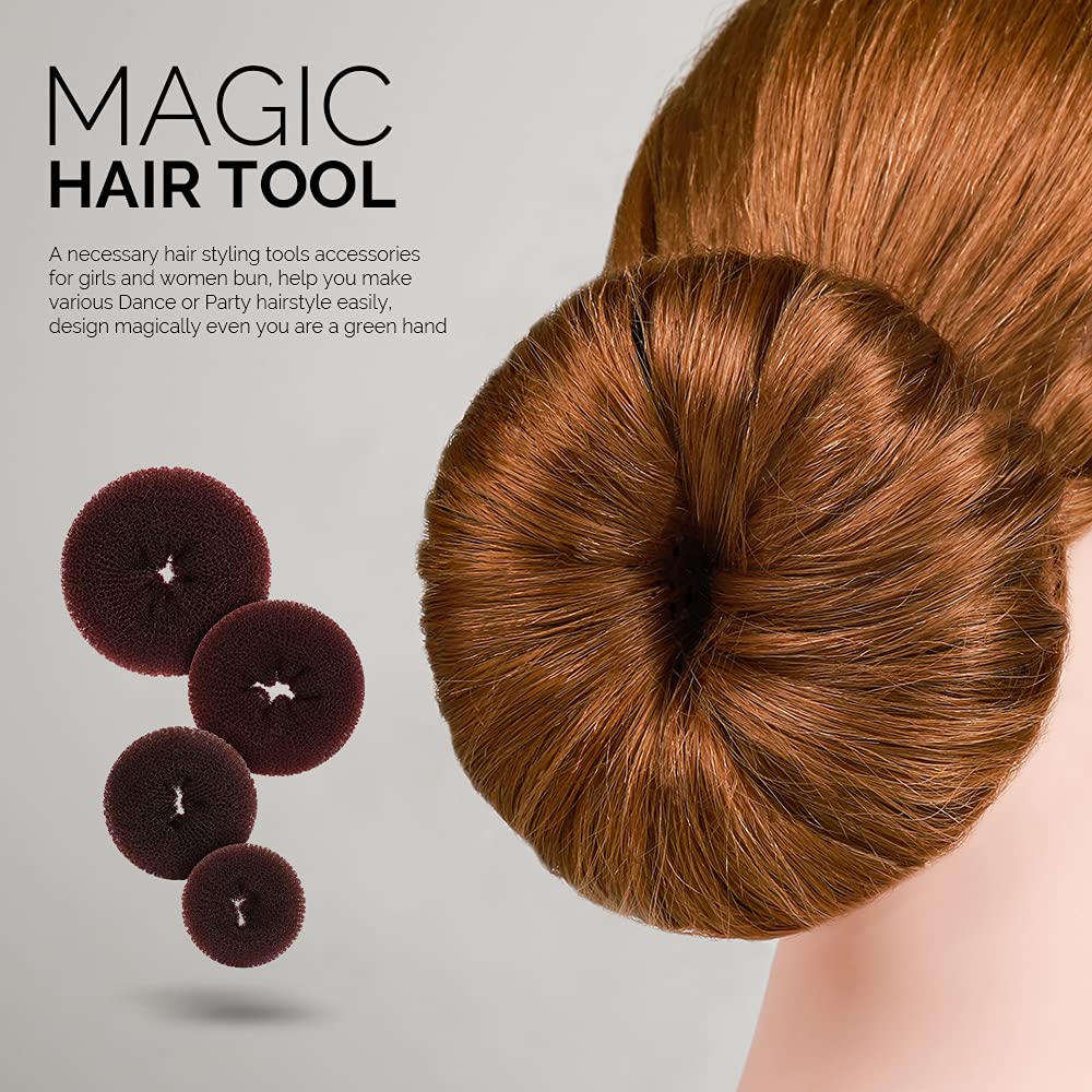 Hair Donut Bun Maker, Girls Hair Styling kit with 20 Pieces Invisible Hair Nets for Bun, 4pcs Donut Bun Maker, 5 pieces Hair Elastic Bands, 20 pieces Hair Bobby Pin