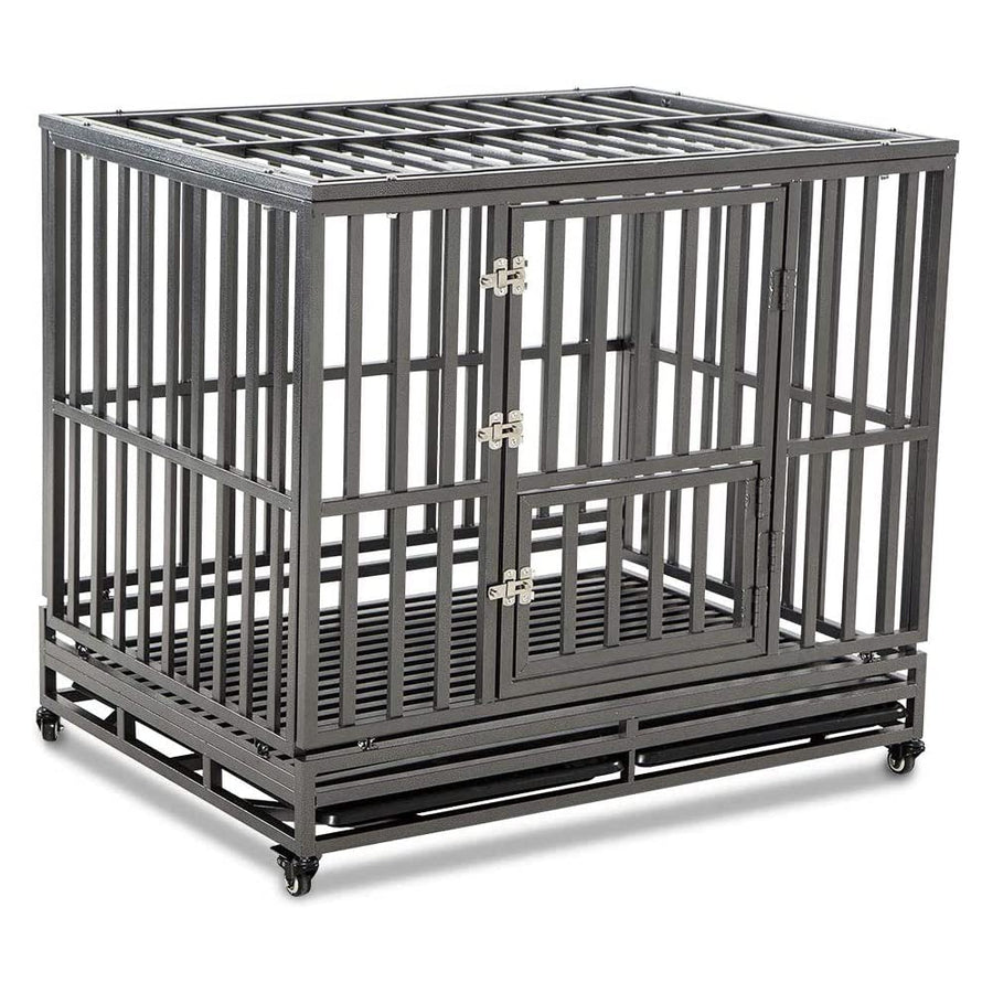 Heavy Duty Dog Cage Metal Kennel and Crate for Medium and Large Dogs, Pet Playpen with Four Wheels,Easy to Install,46 inch,Black … …