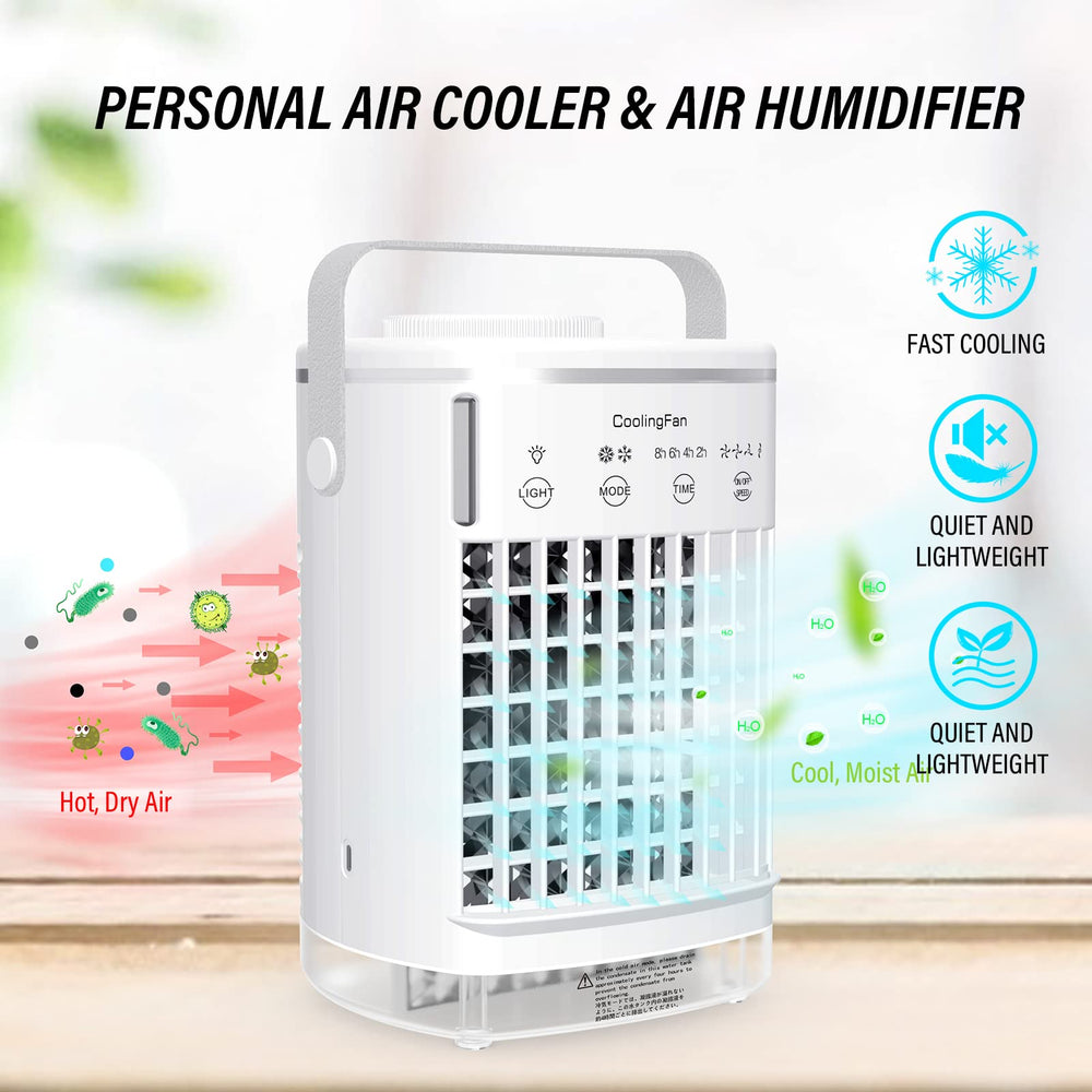 Air Conditioner Fan Portable Air Cooler Personal Desk Fan Mini Cooling Fan 4 Speed with 7 Colors LED Light Table Air Cooling Evaporative Humidifier Fan for Home Office Dorm