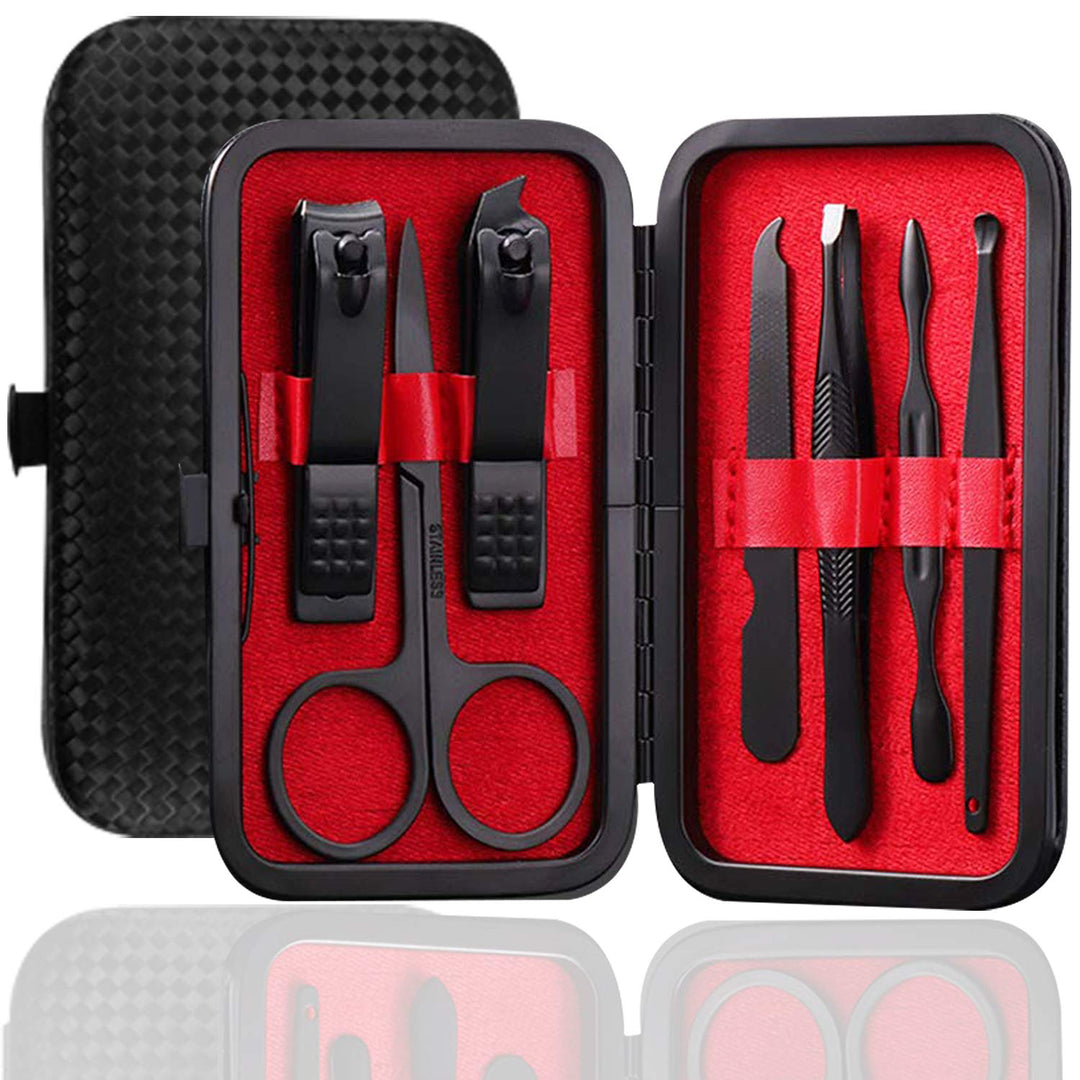 Pedicure Manicure Kit 19 in 1 Manicure Set Professional Sharp Nail Clippers Stainless Steel Cutter &amp; Vibrissac Scissors for Men &amp; Women Fingernails &amp; Toenails with Superb Case (Red_7 pieces)