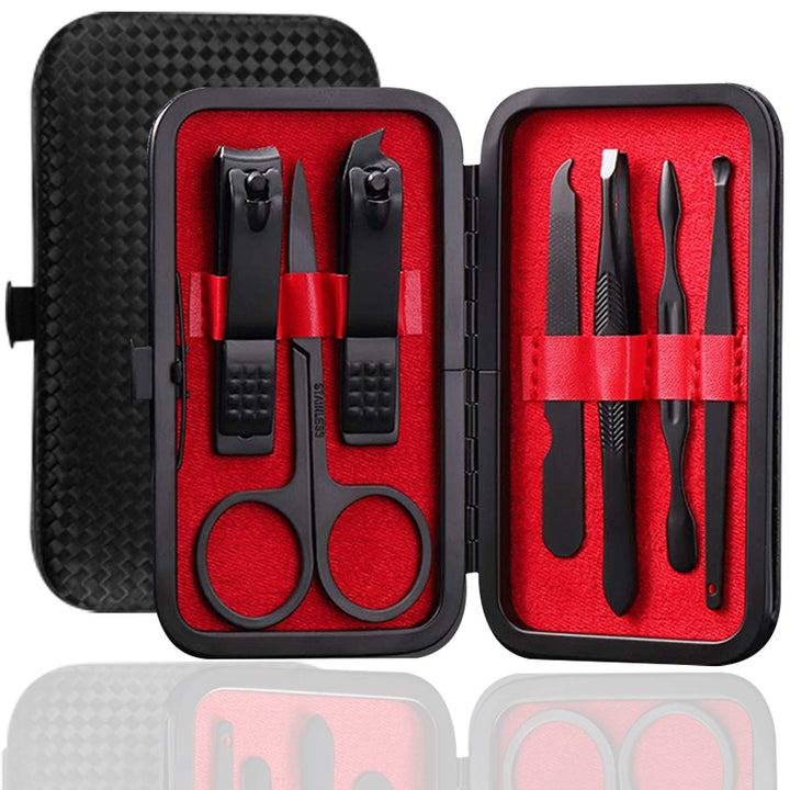 Pedicure Manicure Kit 19 in 1 Manicure Set Professional Sharp Nail Clippers Stainless Steel Cutter &amp; Vibrissac Scissors for Men &amp; Women Fingernails &amp; Toenails with Superb Case (Red_7 pieces)