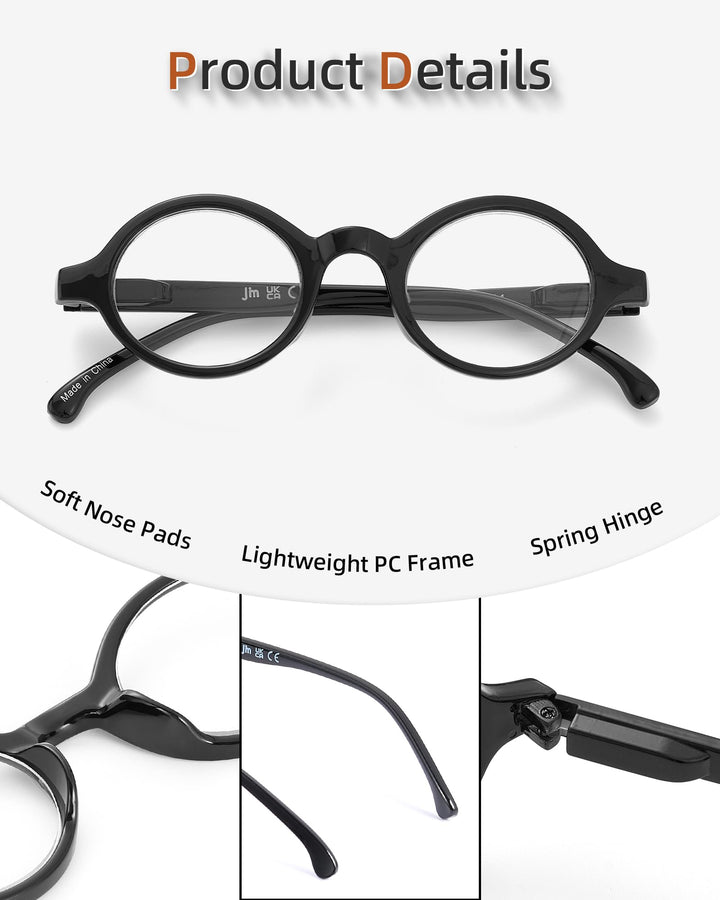 JM Set of 4 Retro Round Reading Glasses Spring Hinge Re