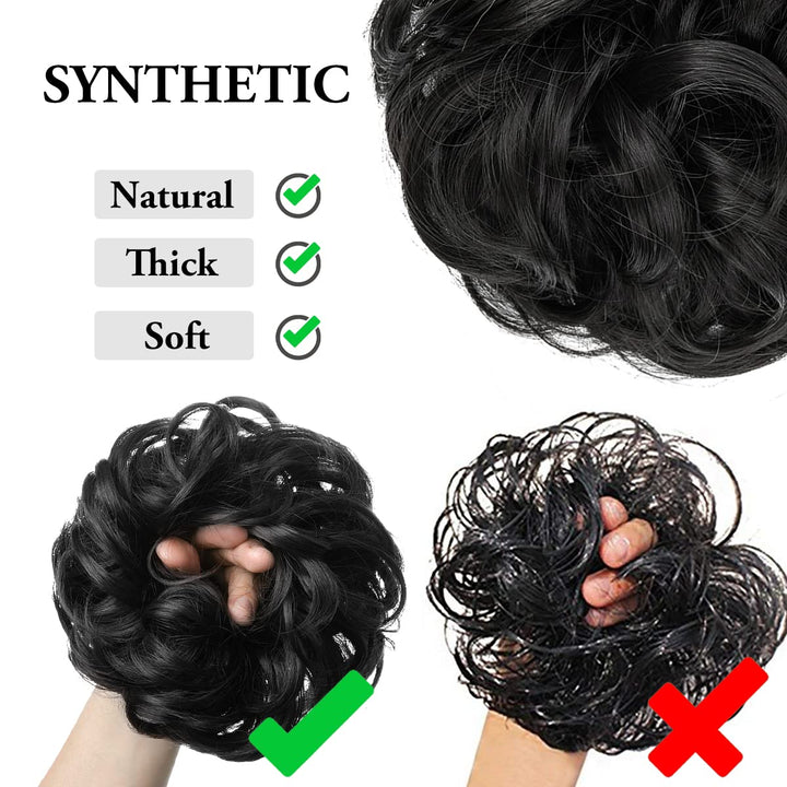 Large Messy Bun Hair Piece Wavy Curly Scrunchies Synthetic Chignon Ponytail Hair Extensions Thick Updo Hairpieces for Women