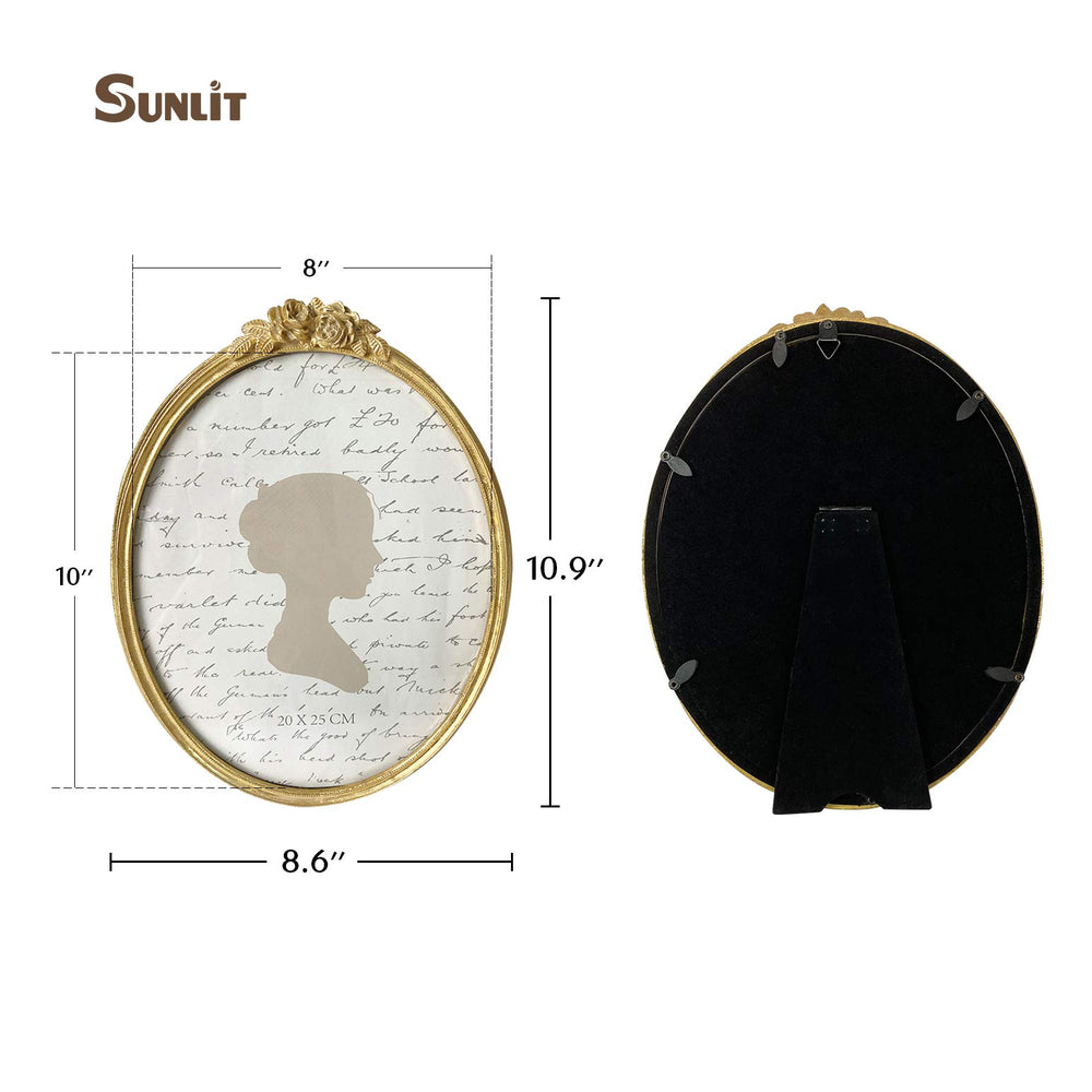 Vintage Picture Frame 8x10 Inch, Oval Antique Photo Frames with Glass Front, Luxury Photo Display, Tabletop Wall Hanging, Gift Ideas, Golden Rose