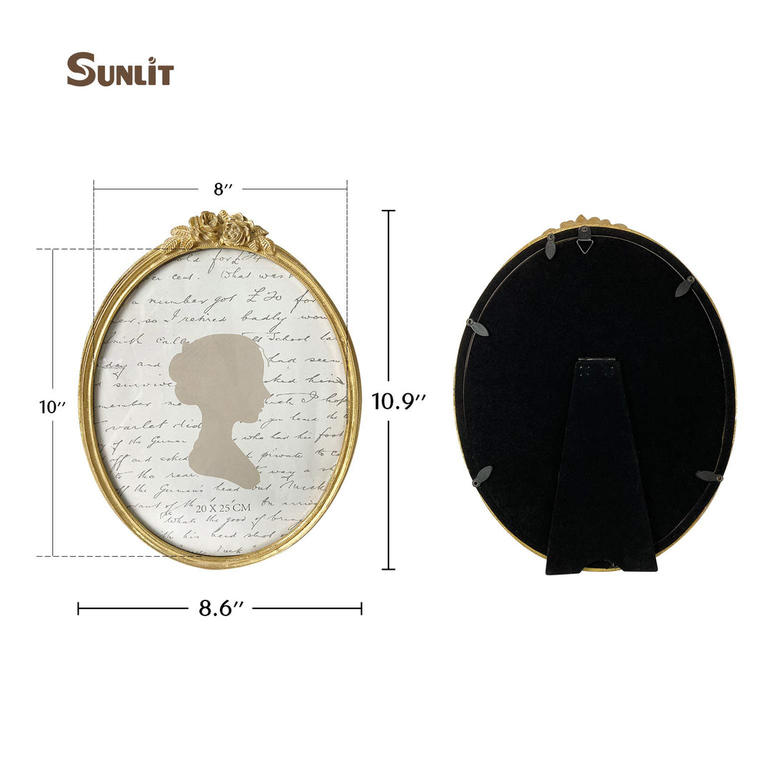 Vintage Picture Frame 8x10 Inch, Oval Antique Photo Frames with Glass Front, Luxury Photo Display, Tabletop Wall Hanging, Gift Ideas, Golden Rose