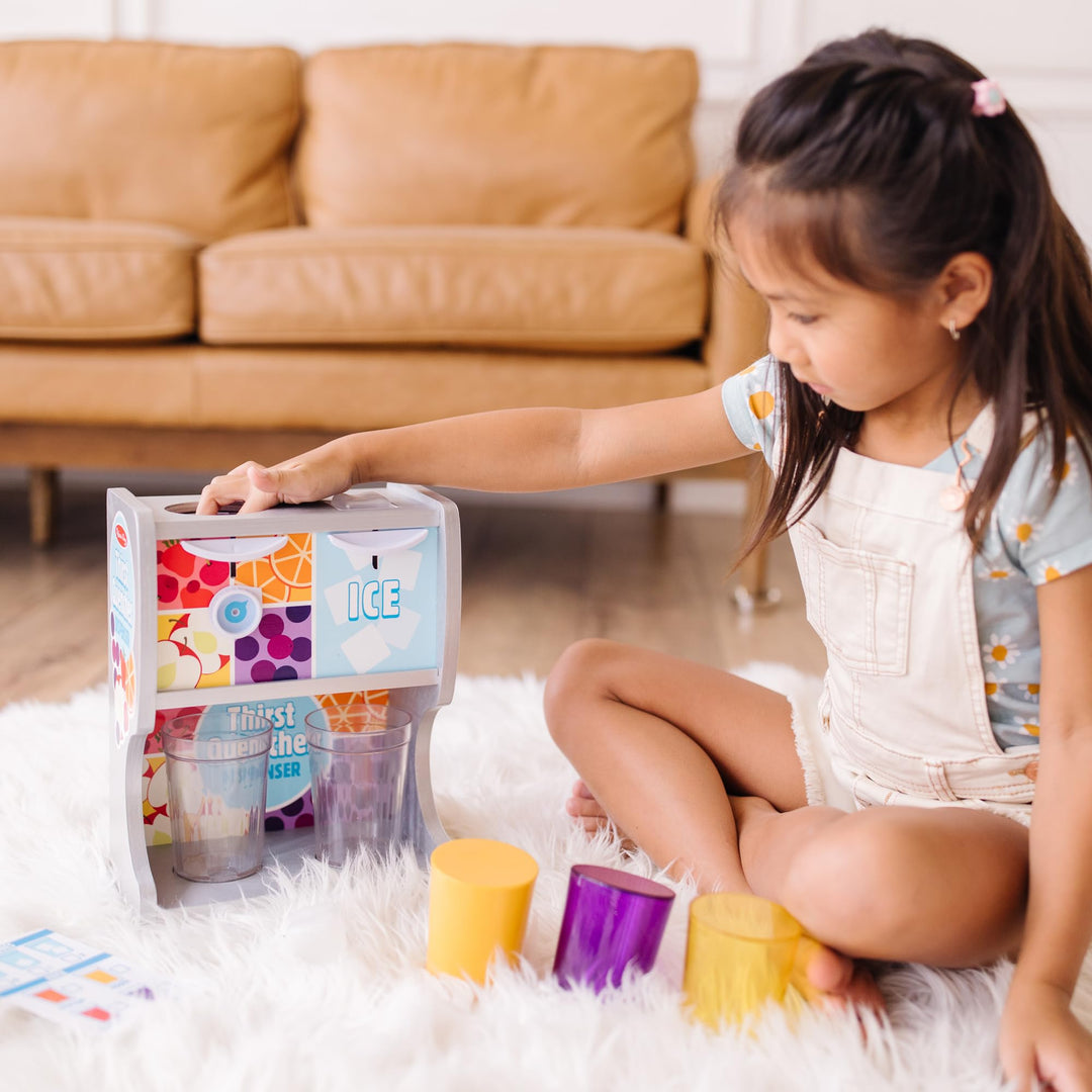 Melissa &amp; Doug Wooden Thirst Quencher Drink Dispenser With Cups, Juice Inserts, Ice Cubes - FSC Certified