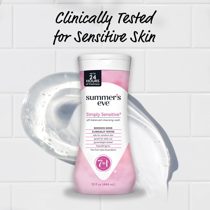 Summer's Eve Simply Sensitive Daily Gentle All Over Feminine Body Wash, Removes Odor, Feminine Wash pH Balanced, 15 fl oz, 3 Pack