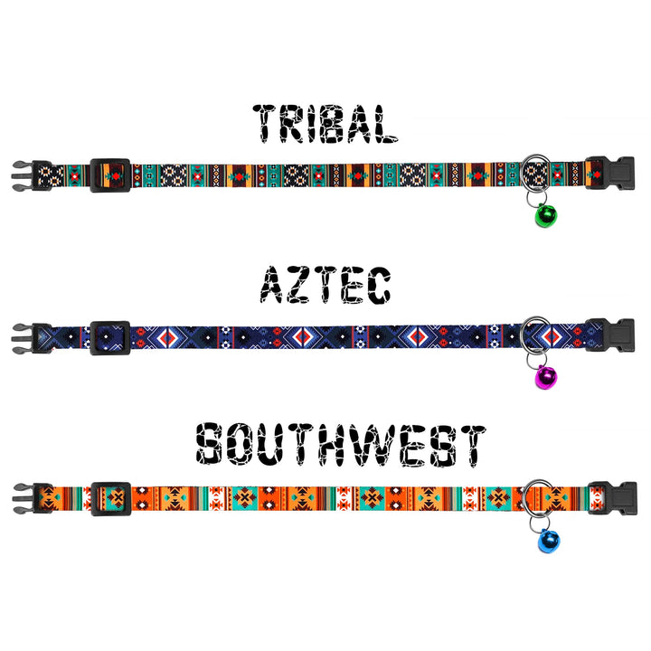 Cat Collar Breakaway 2PCS Adjustable Pattern Tribal Aztec Southwest Safety Pet Collars for Cats Kitten (Aztec + Tribal)