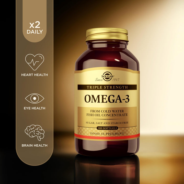 Solgar Triple Strength Omega-3 950 mg, 100 Softgels - Supports Cardiovascular, Joint &amp; Skin Health - Heart Healthy Supplement - Essential Fatty Acids - Non GMO, Gluten/ Dairy Free - 100 Servings