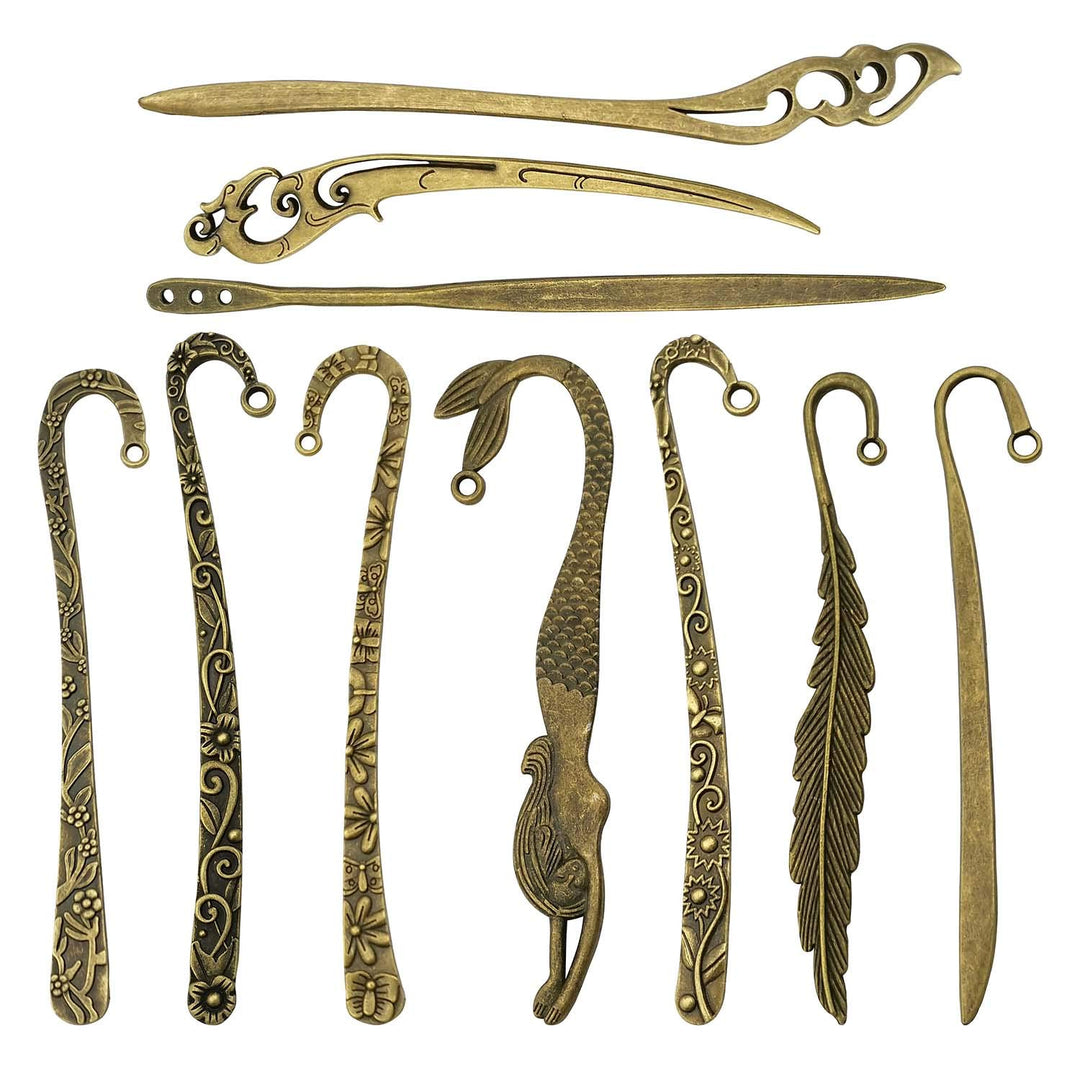 10pcs Craft Supplies Mixed Antique Bronze Bookmark Charms Pendants for Crafting, Jewelry Findings Making Accessory for DIY Necklace Bracelet (M177)