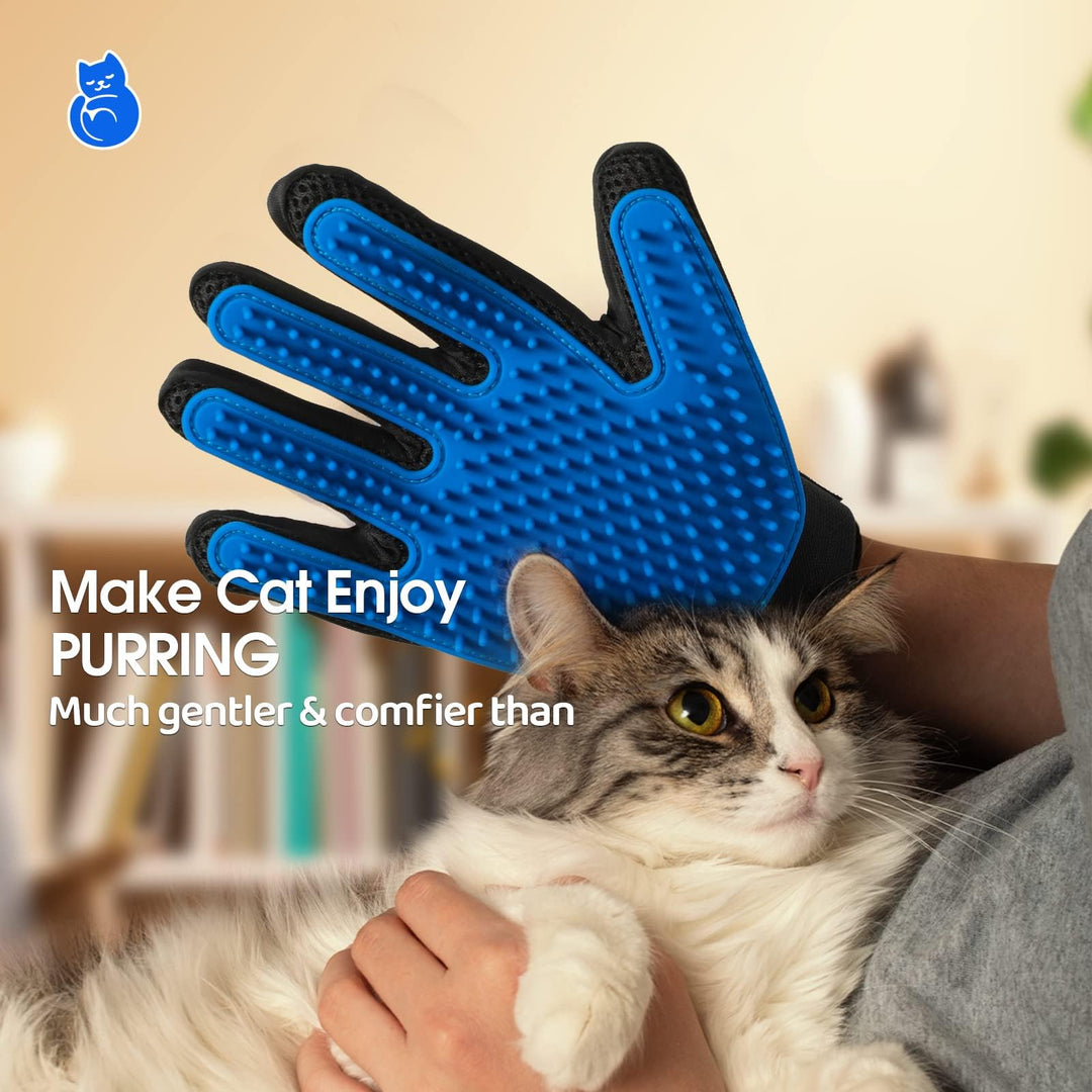 Upgrade Efficient Pet Hair Remover Gloves - Gentle Shedding Brushes for Dogs, Cats &amp; Horses with Long and Short Hair - 1 Pair (Blue)