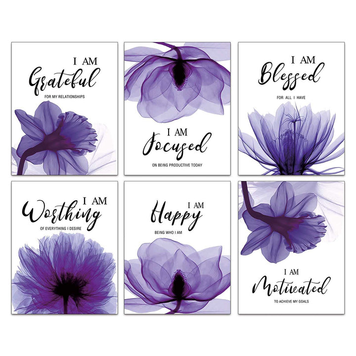 Purple Elegant Tulip Inspirational Quotes Wall Decor Bathroom Wall Art Painting Spa Bathroom Woman Girl Bedroom Living Room Art Prints Set of 6 (8”X10” Canvas Picture) Home Decor Unframed