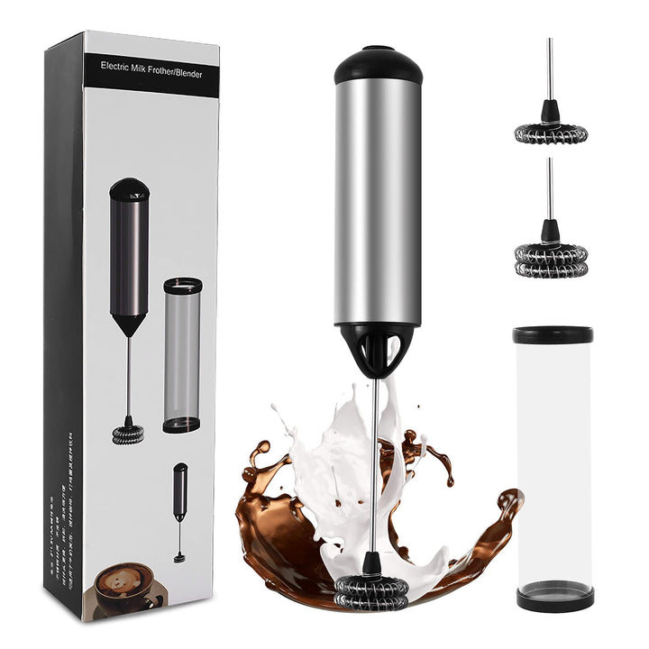Electric Milk Frothers Handheld Foam Beater Milk Frother Battery Operated Mini Smoothie Blender For coffee whipping cappuccino latte milk matcha hot chocolate Silver/Black
