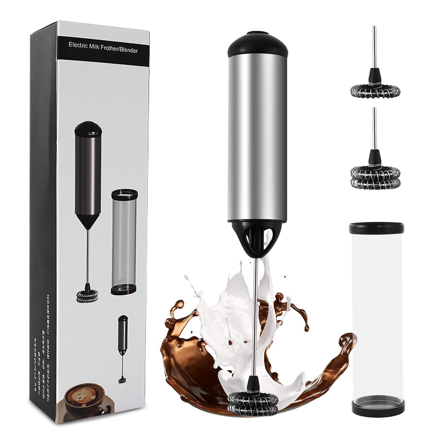 Electric Milk Frothers Handheld Foam Beater Milk Frother Battery Operated Mini Smoothie Blender For coffee whipping cappuccino latte milk matcha hot chocolate Silver/Black