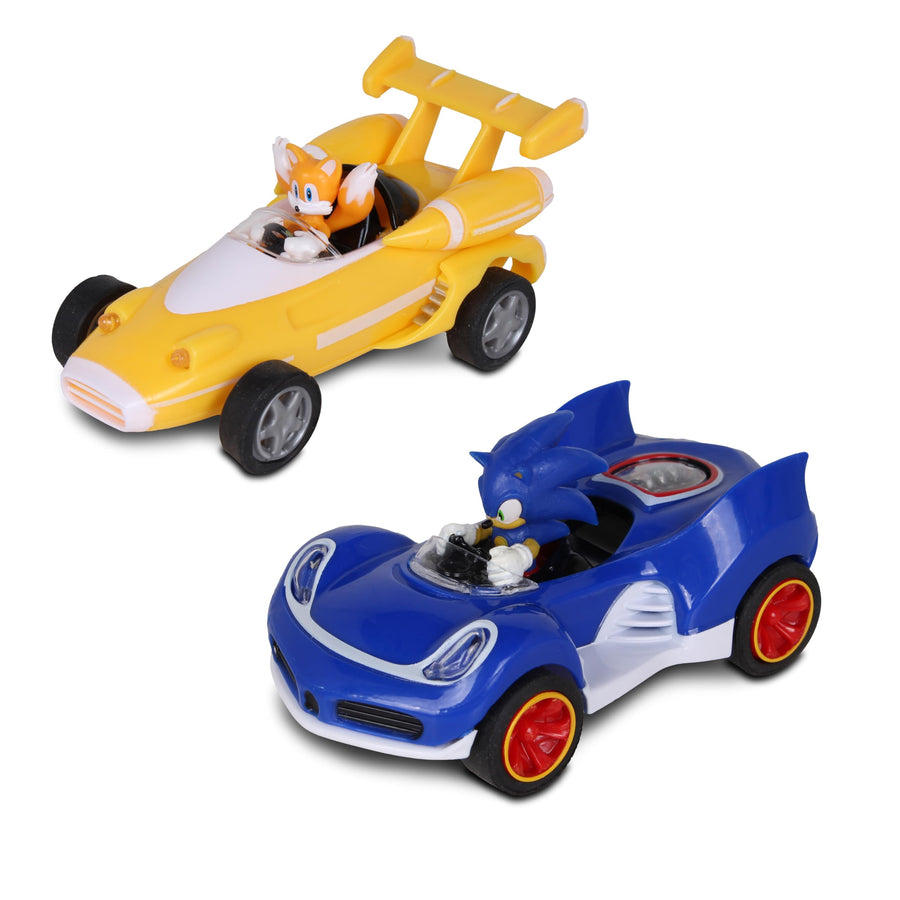 Sonic Transformed All-Stars Racing 2 Pack Pull Back Action: Tails and Sonic Hedgehog, Two Vehicles, Video Game Legends, No Batteries Required, Pull Back – Release - and Watch it go