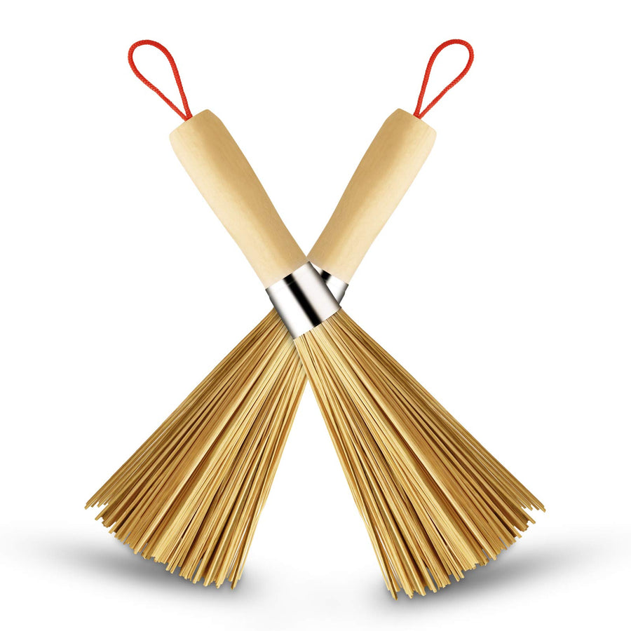 Sansheng 2 Pack Bamboo Wok Brush, Bamboo Kitchen Cleani