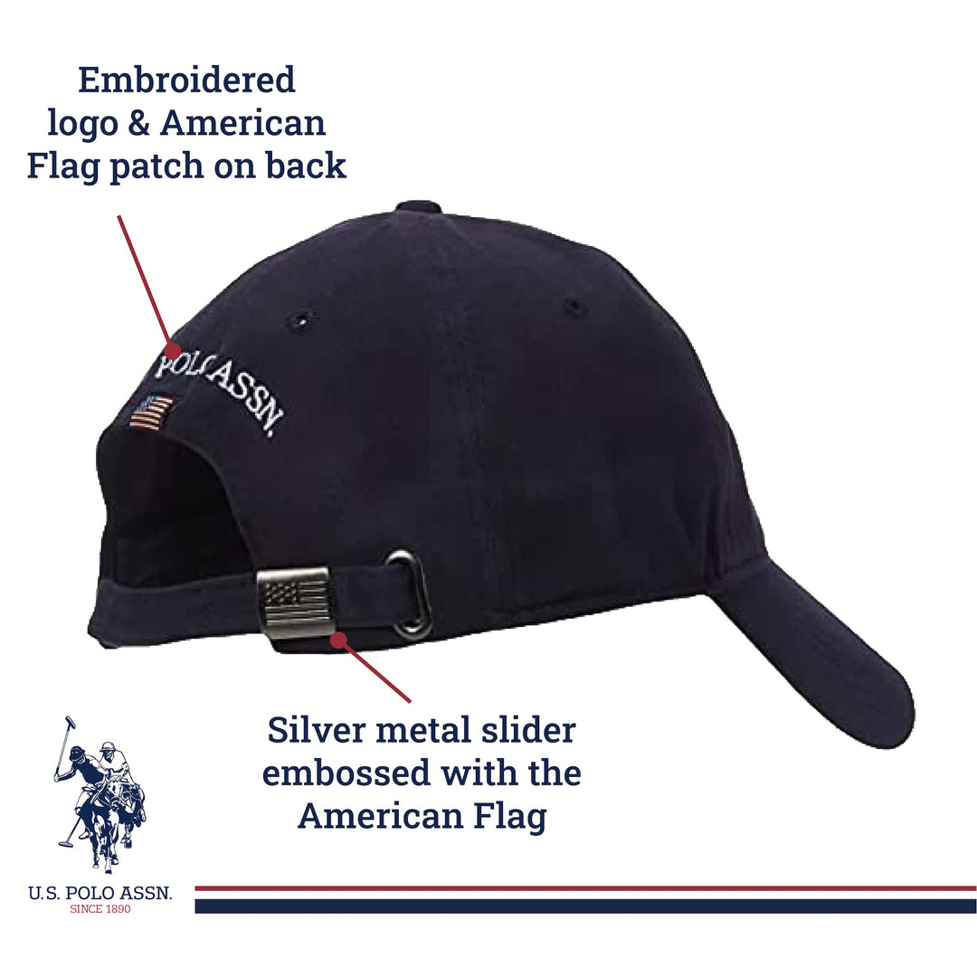 U.S Polo Assn. Dad Hat, Adult Cotton Adjustable Baseball Cap with Curved Brim and Embroidered Horse Logo, Navy,One Size